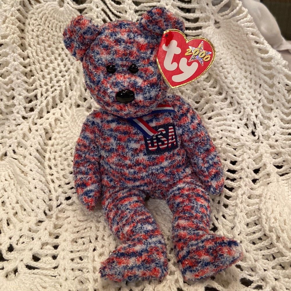 TY "USA" the Bear Beanie Baby Vintage Patriotic Stuffed Plush - MINT NEW W TAGS